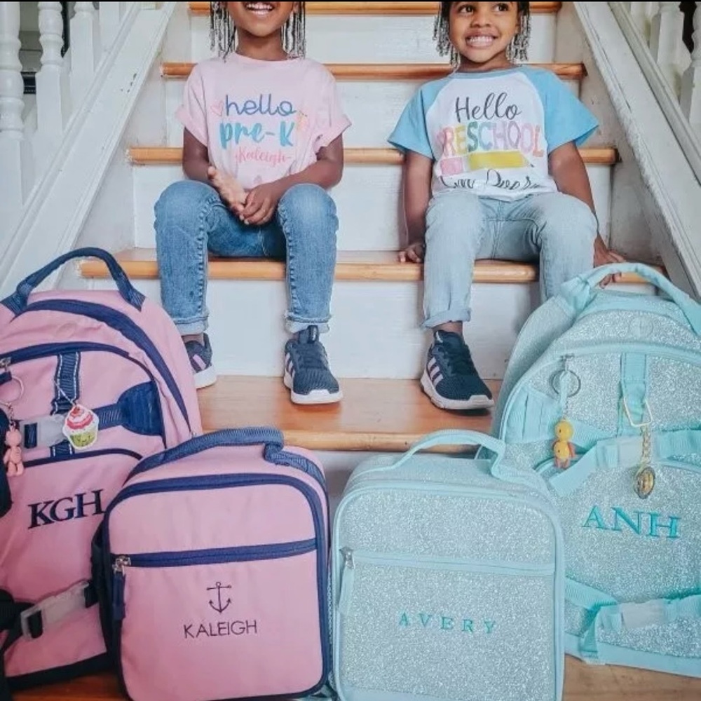 Personalized Kids Backpacks and Lunch Bags - Pink and Blue